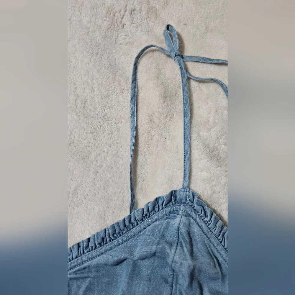 NWT Jessica Simpson Cropped Spaghetti Strap W/ Shell Detail Denim Top; Size L - Picture 5 of 12